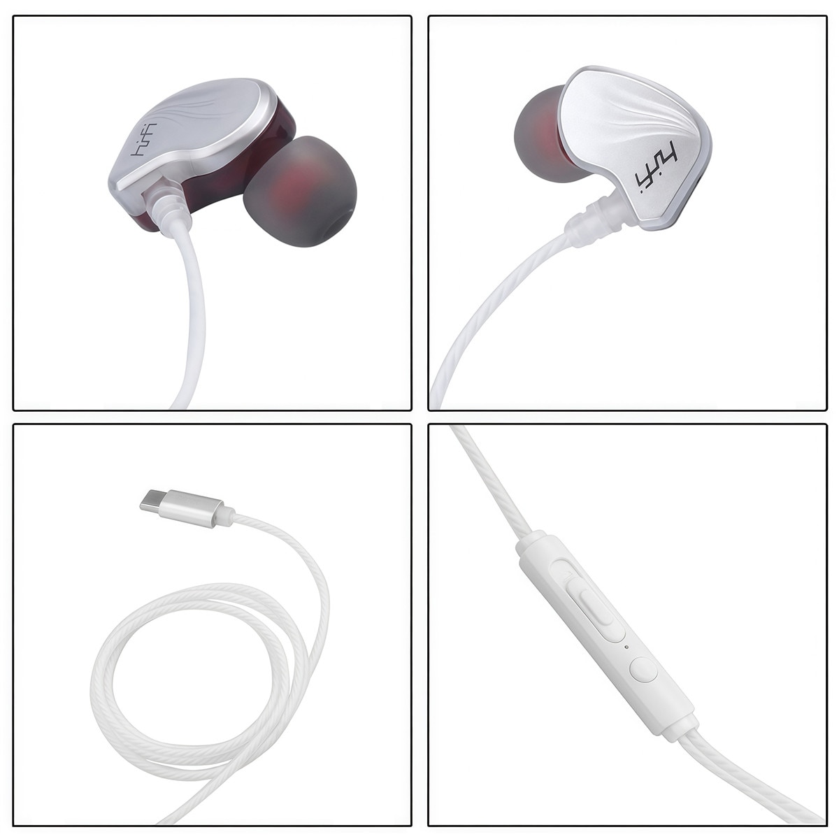 Casti cu fir, In-Ear, Type-C, control apeluri/volum, 1.2m, calitate sunet Hi-Fi, Argintiu