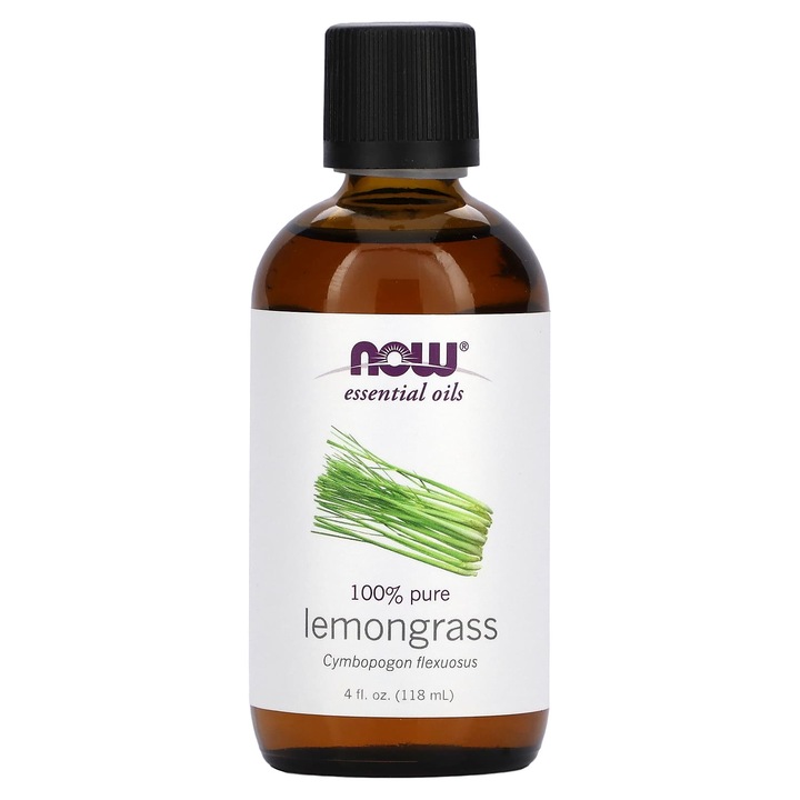 Ulei esential, NOW Foods, lemongrass, 100% pur, 118 ml