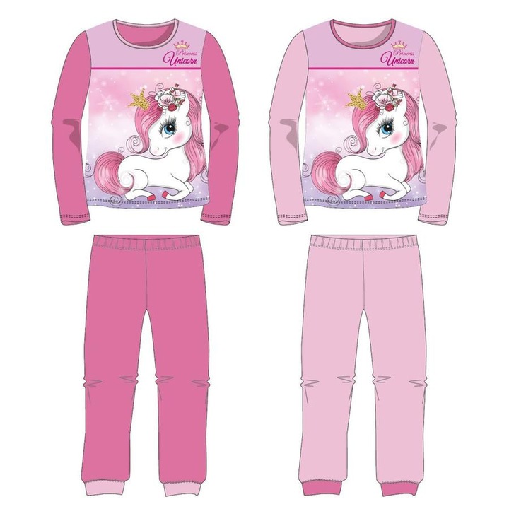 Pijama lunga pentru copii Unicorn Printesa 3 - 8 ani / 98 - 128 cm