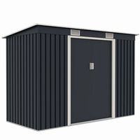 Casuta de gradina metalica MESTERINO S2001-B, gri/bej, 261x121x176 cm, cu usi culisante si baza metalica