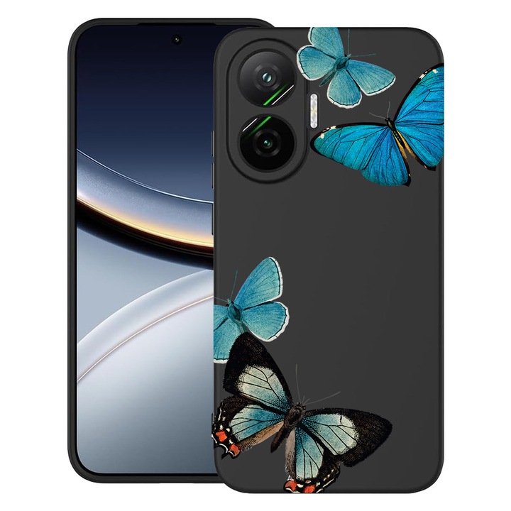 BestCase® Husa pentru Poco F7 cu Design Beautiful Blue Butterflies, TPU Mat Ultra Slim, 2052009 B 991