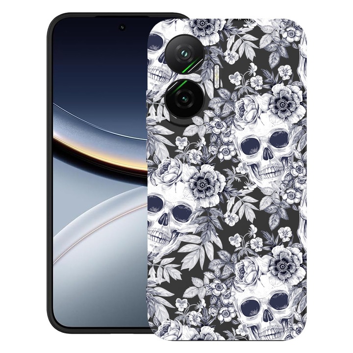 BestCase® Husa pentru Poco F7 cu Design Skull Black And White, TPU Mat Ultra Slim, 2052009 B 1435