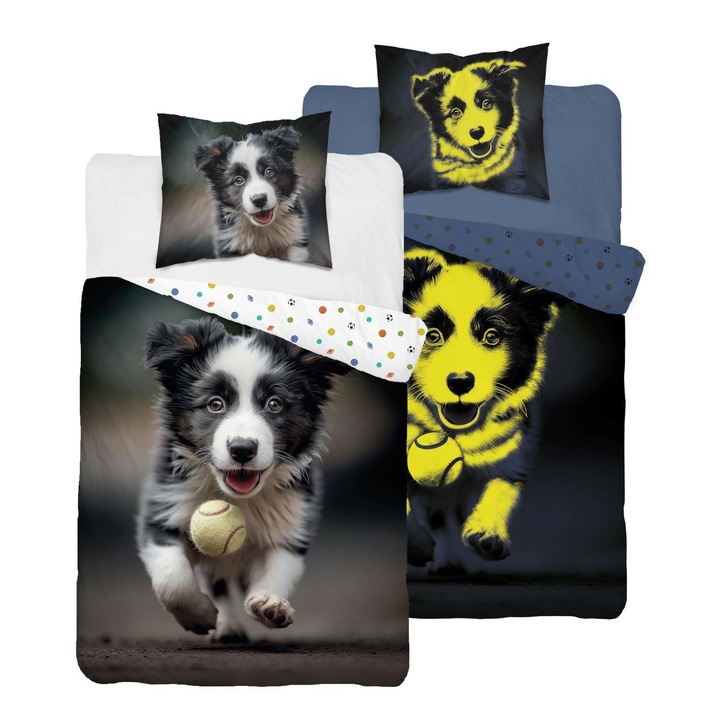 Ágynemű világít a sötétben 140x200 fekete fehér-fekete kölyökkutya 5410 A Fluo