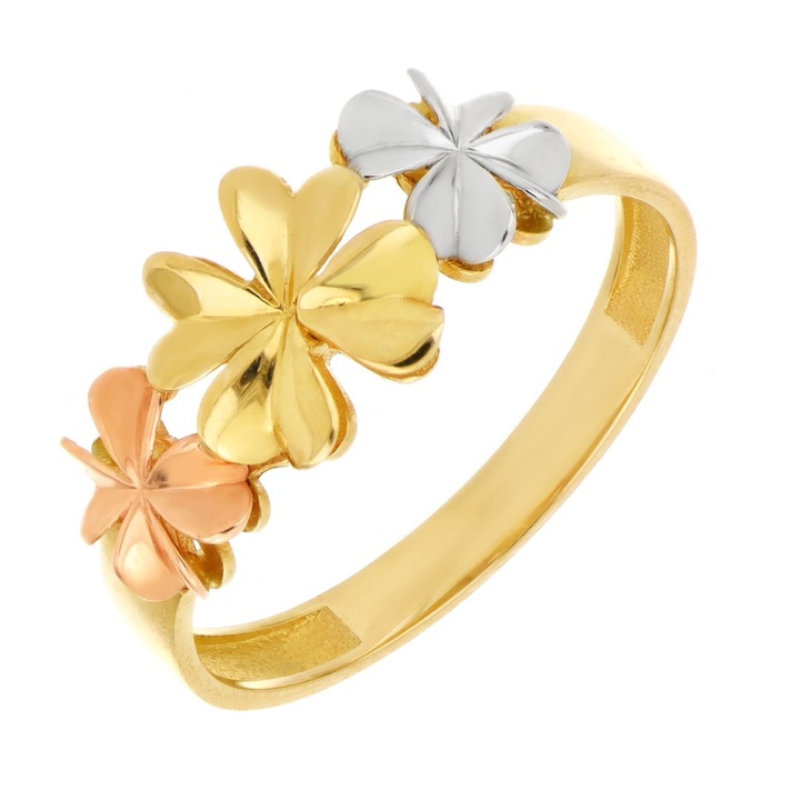 Inel din aur 14k galben, alb și rose cu floare, 14, 5 cm - eMAG.ro