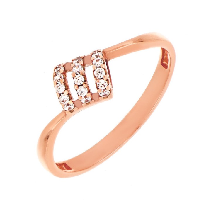 Inel din aur rose 14k cu pietre transparente, dimensiune 16 - eMAG.ro