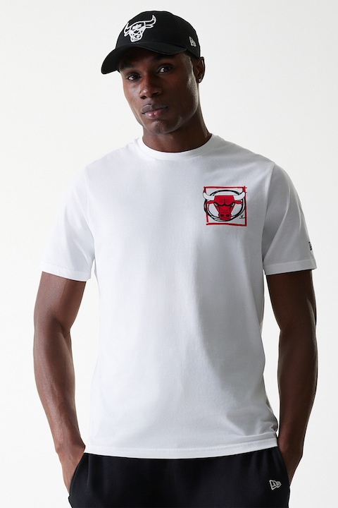 New Era, Tricou cu decolteu la baza gatului si imprimeu pe spate, Alb, XS