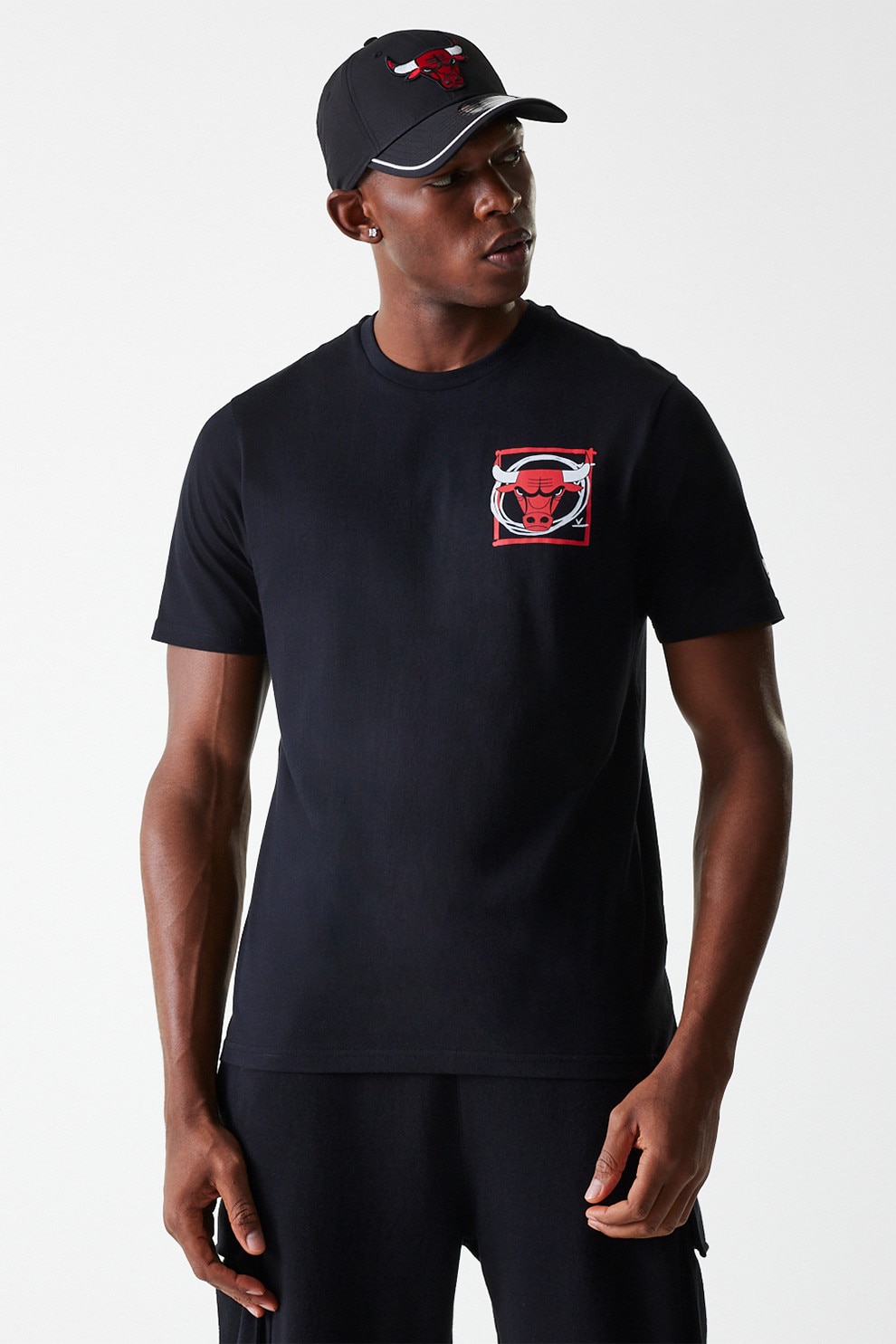 New Era, Tricou cu decolteu la baza gatului si imprimeu pe spate, Negru, M