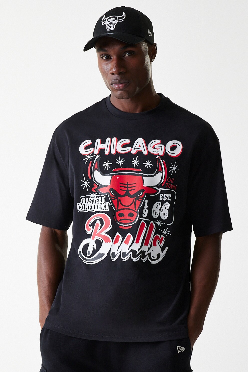 New Era, Tricou cu imprimeu grafic Chicago Bulls, Rosu, Negru, S