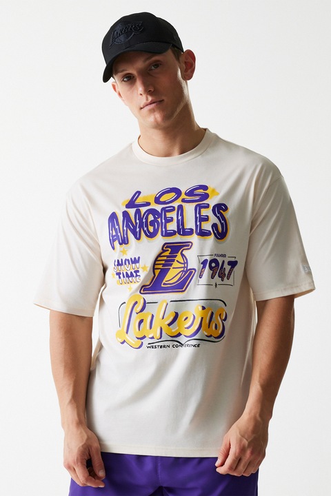 New Era, Tricou cu imprimeu si decolteu la baza gatului, Bej deschis