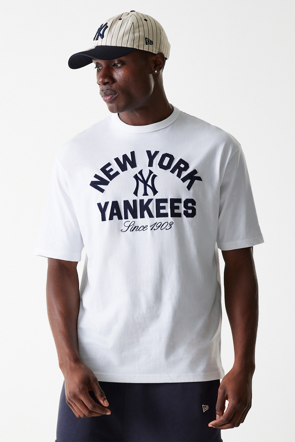 New Era, Tricou de bumbac cu logo, Alb, M