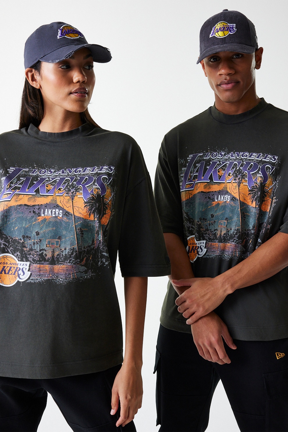 New Era, Tricou lejer unisex cu imprimeu grafic, Gri, M