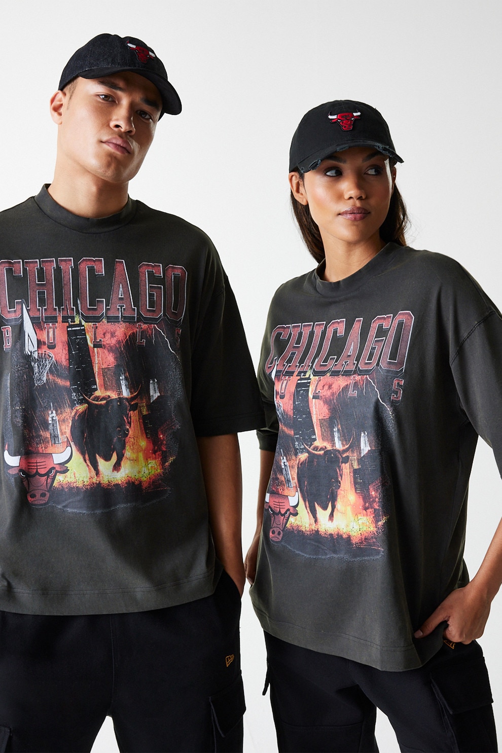 New Era, Tricou unisex de bumbac cu imprimeu grafic, Gri, M