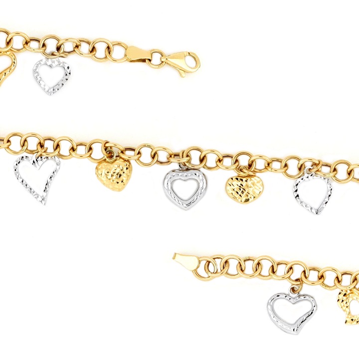 Bratara dama, aur galben si alb, cu element inimioara, aur 14k