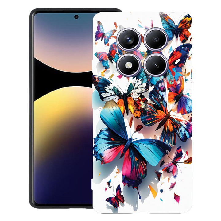 Husă telefon, BestCase, design fluturi colorat, TPU mat ultra slim, multicolor, pentru Xiaomi Redmi Note 15 Pro Plus 5G