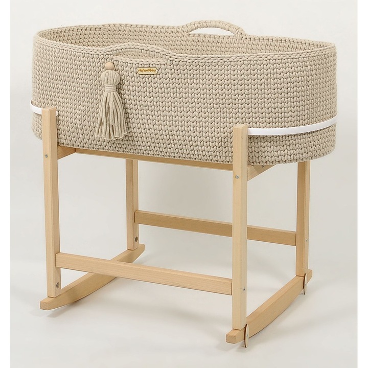 Landou cu suport pentru bebelusi, My Sweet Baby, stil boho, handmade, antibacterian, 75x35x25cm, bej