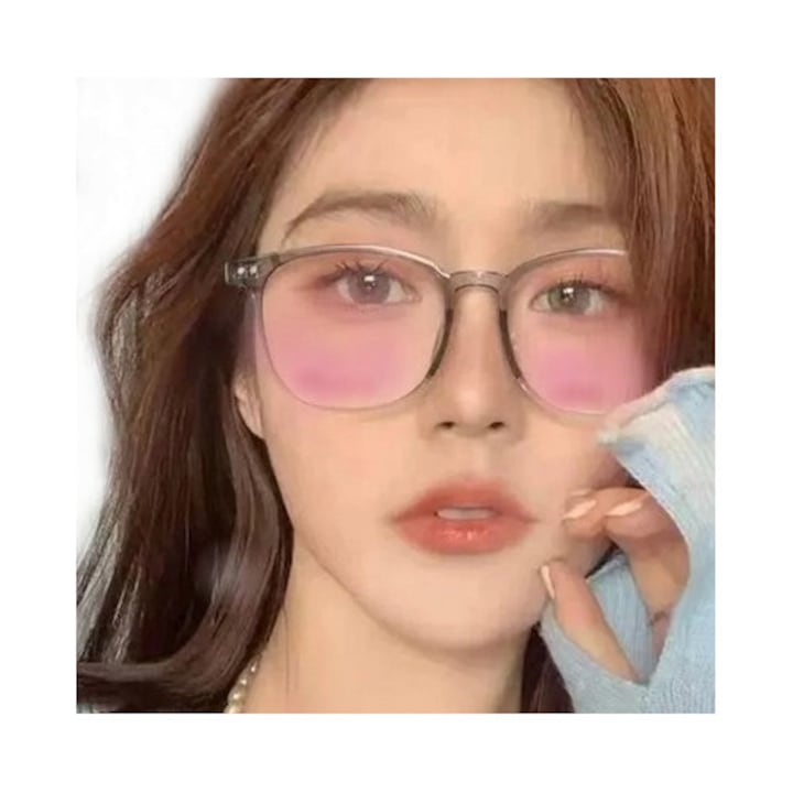 Ochelari de prescripție, lentile roz, rame gri argintii, miopie, -3.00, pentru femei, plastic