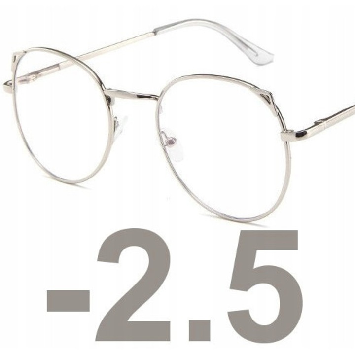 Ochelari corectivi Swokance F3a, argintii, miopie -2.50, set ochelari + carcasă + ștergere