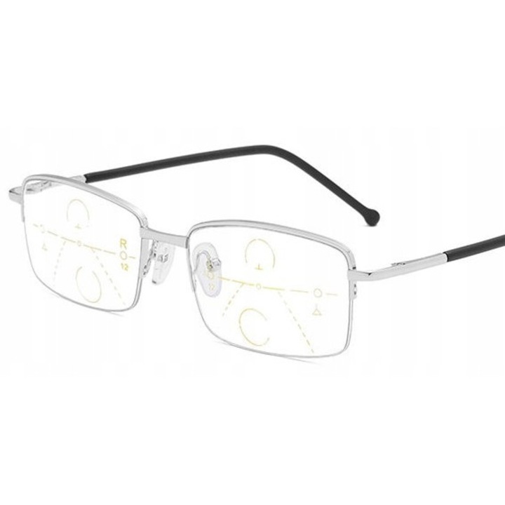 Ochelari multifocali F456, cu filtru de lumina albastra, argentii, +1.00, pentru femei