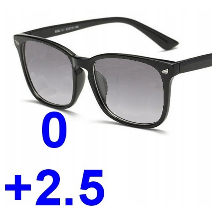 Ochelari de soare progresivi Swokance, hipermetropie +2.50, policarbonat, transparent, set ochelari + carcasă + ștergere ochelari
