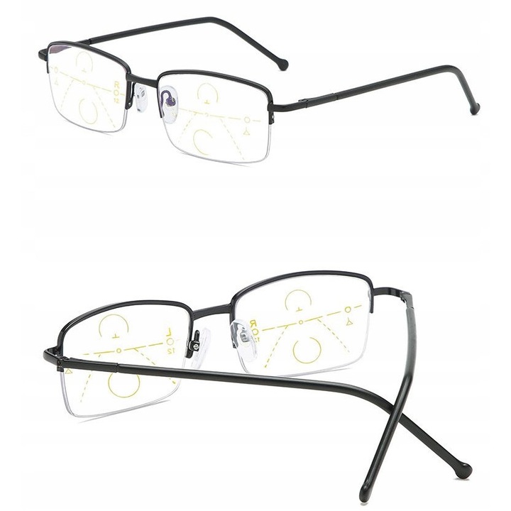 Ochelari progresivi multifocali, Policarbonat, filtru de lumina albastra, negru auriu, pentru femei