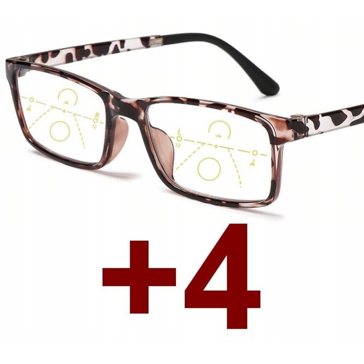 Ochelari progresivi multifocali, +4.00, plastic, pentru femei, negri