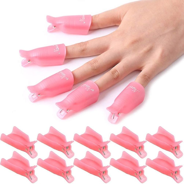 Set 10 Clips pentru Indepartarea Ojei, Accesorii Nail Art, Plastic Acrilic, Reutilizabile, Antiderapante