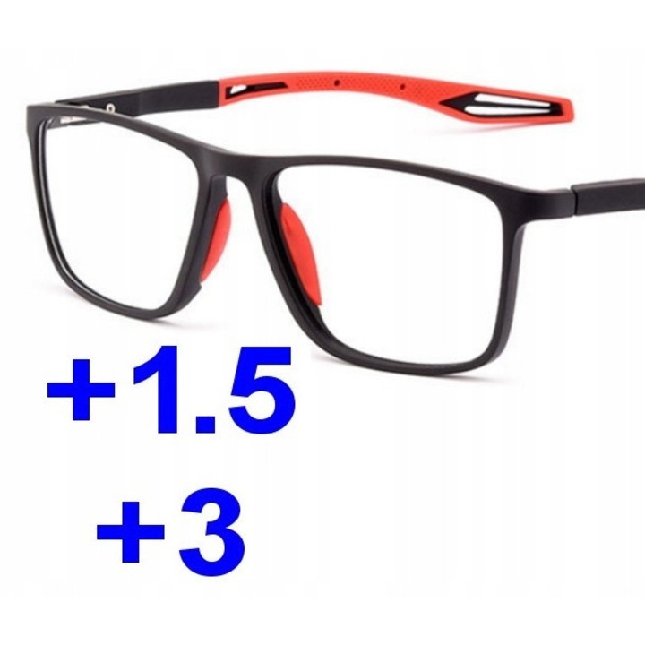 Ochelari de sport progresivi Swokance, policarbonat, hipermetropie +3.00, transparent, set ochelari + carcasă + ștergere