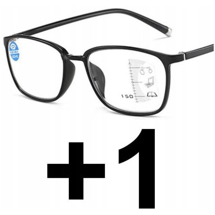 Ochelari de lectură multifocali progresivi, plastic, hipermetropie +1.00, negru-silver