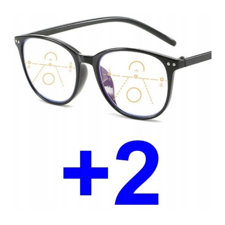Ochelari de lectură multifocali, hipermetropie, +2.00, negru, plastic