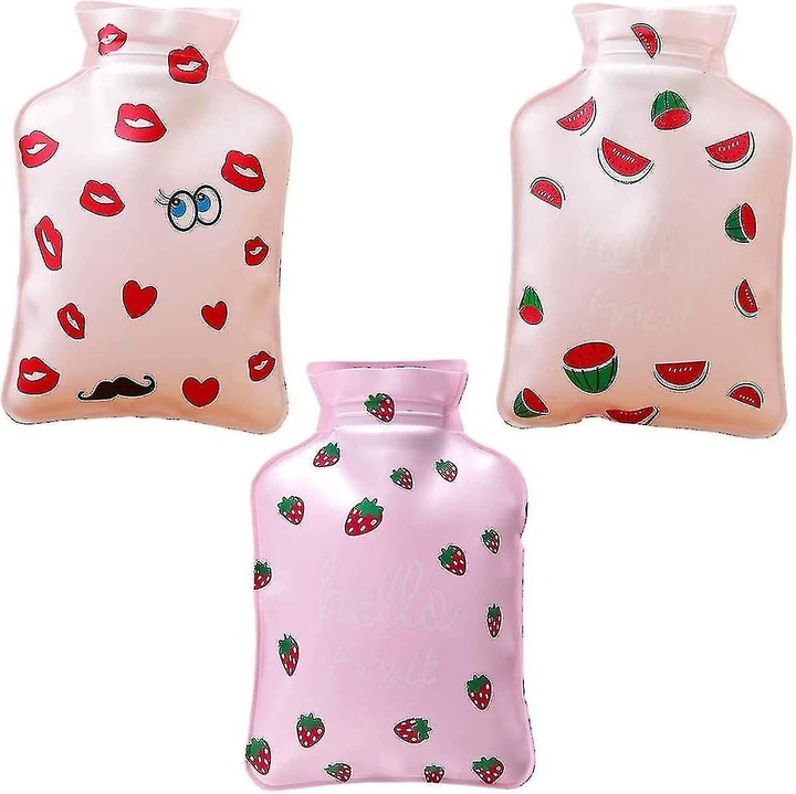 Set 3 bucati sticla de apa calda mini, 100ml, PVC moale, 6.3'x4.1', portabila, reutilizabila