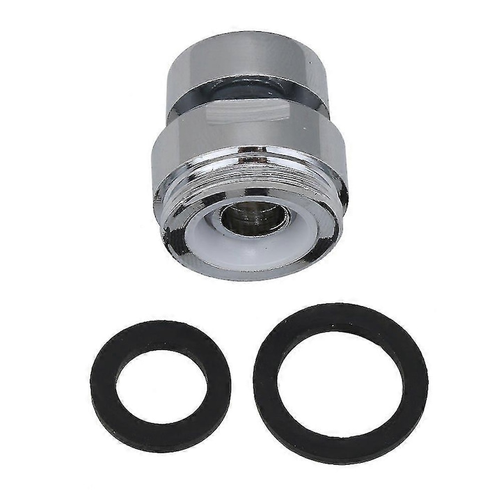 Adaptor aerator robinet, 360 grade, argintiu, 22mm barbat si 18mm femeie, set 1 adaptor si 2 garnituri