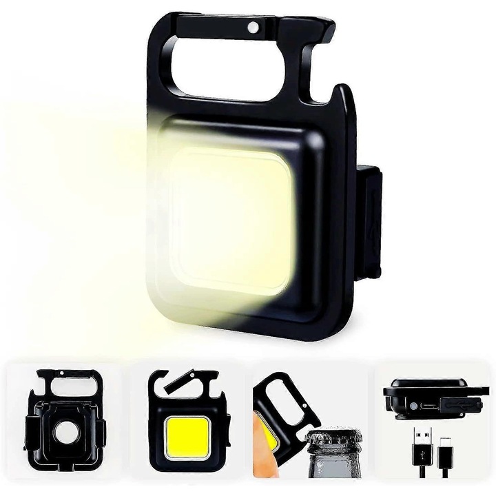 Lanterna mini LED portabila, 500 lumeni, design compact, reincarcabil USB, cu suport magnetic