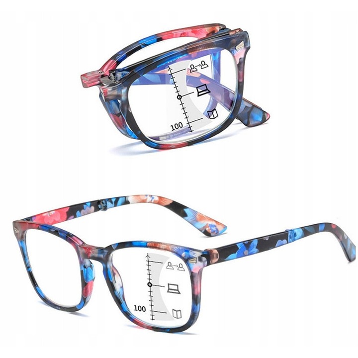 Ochelari progresivi pliabili, +4.00, plastic, filtrare anti-albastru, pentru femei