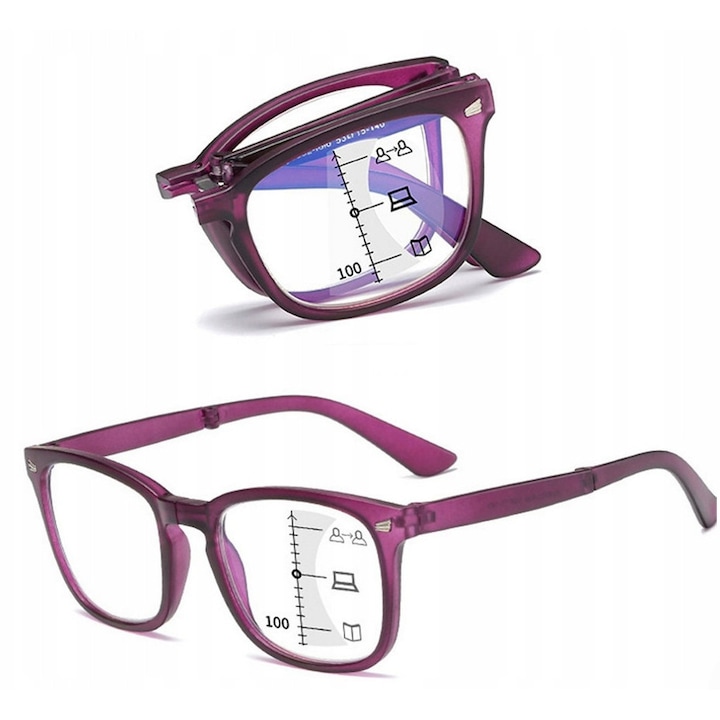 Rame de Ochelari Pliabile, Lentile Progresive, Plastic, Filtru Anti-Albastru, Femei