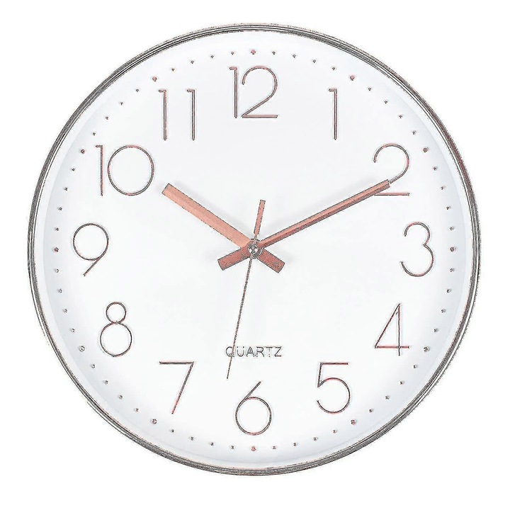 Ceas decorativ rotund, 30.5x30.5x4.3cm, aurie roz, display 3D, fara ticait