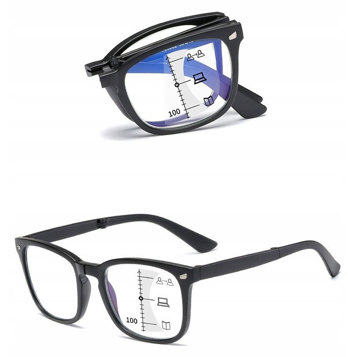 Ochelari pliabili, lentile progresive, protecție calculator, dimensiune completă, plastic, +0.00