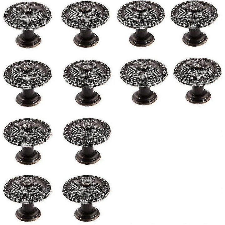 Set 12 manere metalice pentru sertare, design retro, bronz, dimensiune universala