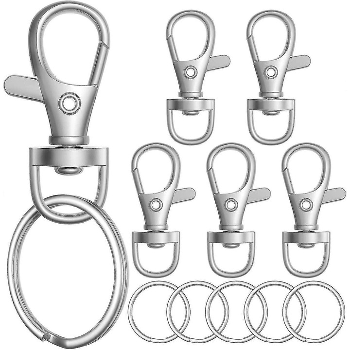 Készlet 100 fém kulcstartó homárkapcsos és kulcstartógyűrűs, cink