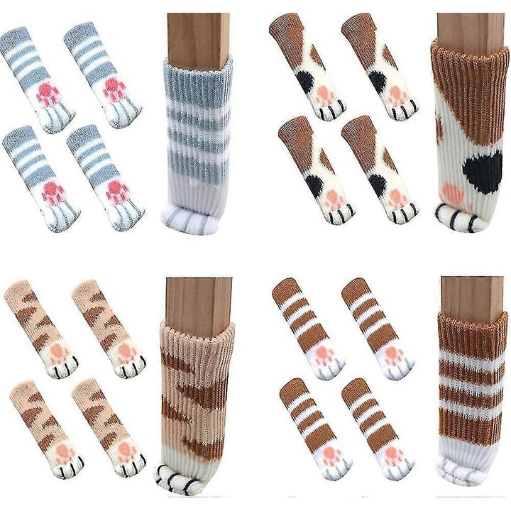 Set 16 Sosete pentru Picioare de Mobilier, Design Pisica, Protectie pentru Mobilier, Multicolor