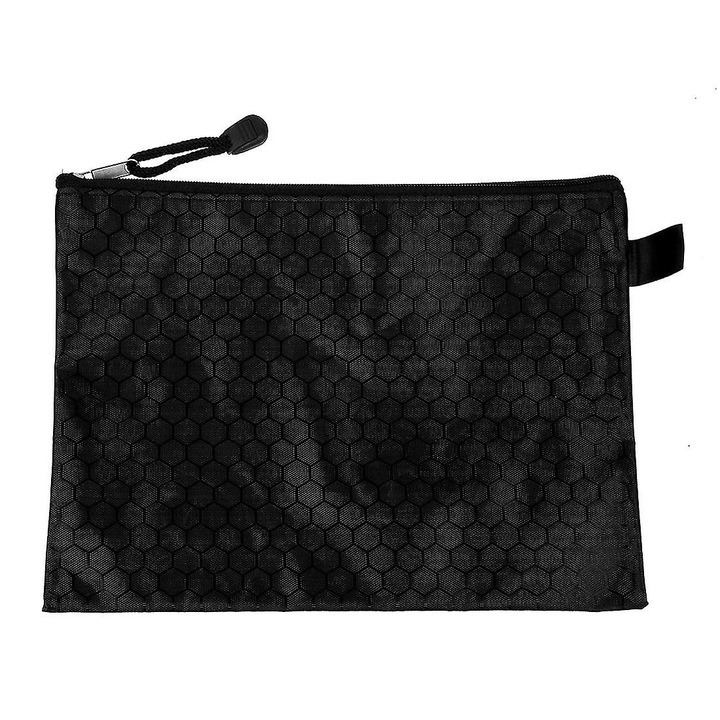 Geanta pentru documente A5, neagra, din nylon, cu fermoar, dimensiuni 24.8x17cm
