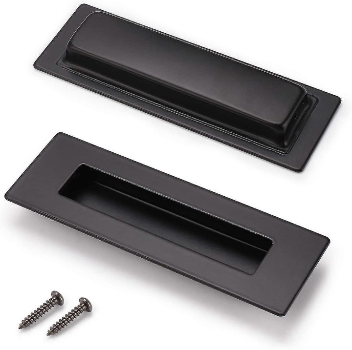 Set 2 manere rectangulare negre din inox pentru usi glisante, 150x50mm