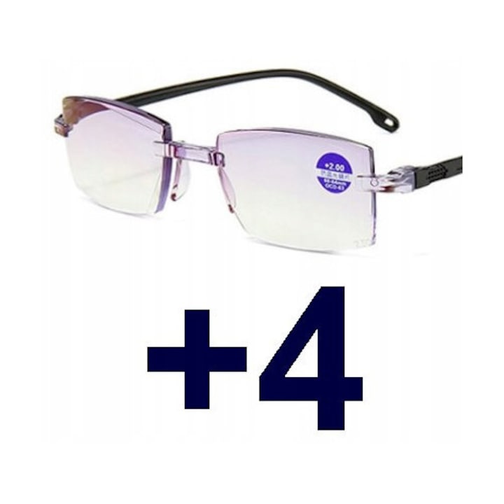 Bifokális szemüveg, Swokance, +4.00, kékfény szűrővel, átlátszó, tokkal és törlőkendővel
