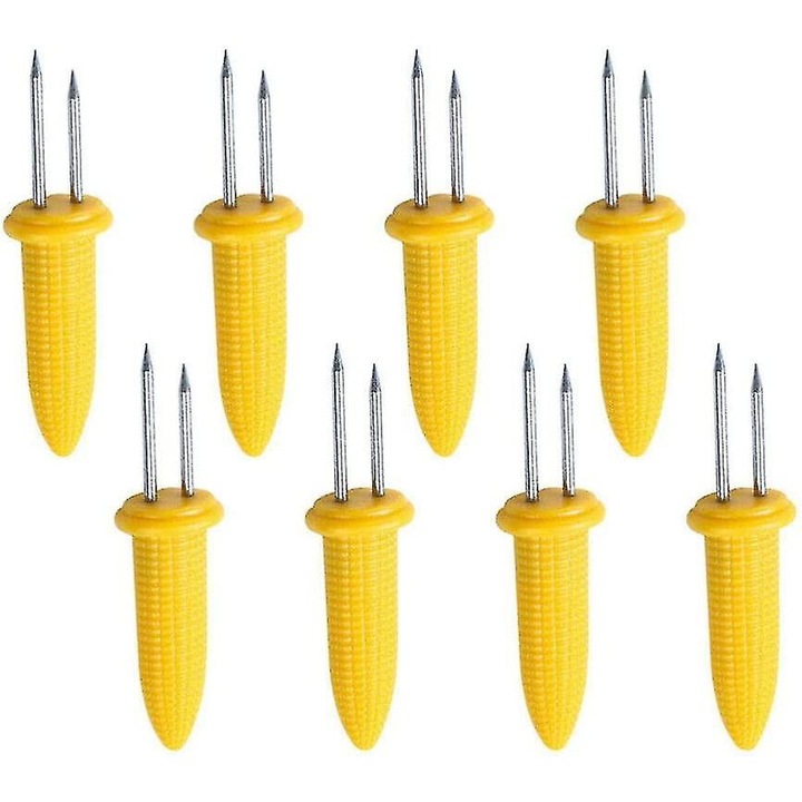 Set 8 Ustensile Gratar Pentru Porumb, Otel Inoxidabil, Galben