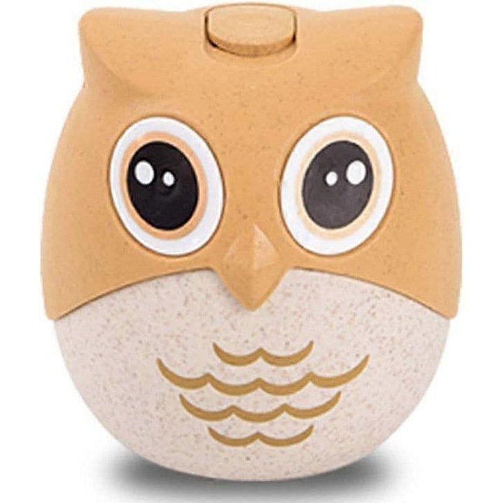 Dispenser scobitori tip bufnita, design amuzant, material PP si paie de grau, 7.8x8.3cm, set 1 buc.