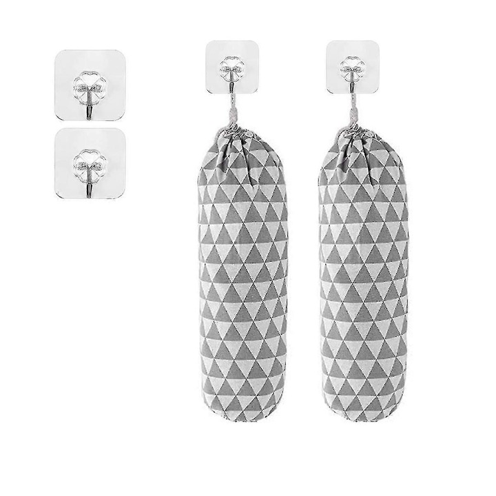 Suport pentru pungi de plastic, set 2 bucati, design geometric, lavabil, 23x9 inch, argintiu