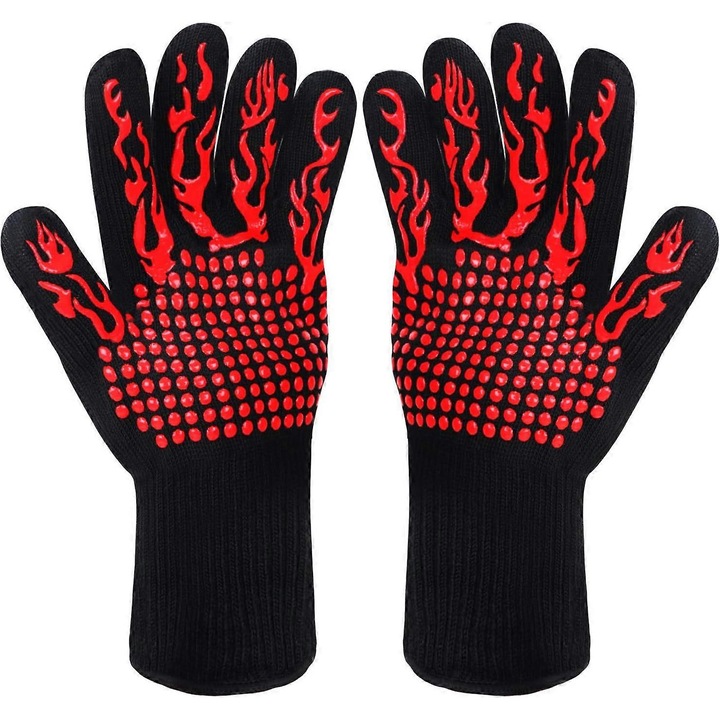 Konyhai kesztyűk, hőálló, csúszásmentes, piros, egy méret, szett