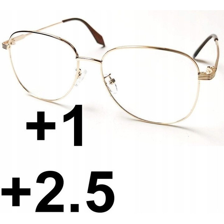 Ochelari bifocali metalici, transparenti, +2.50, set ochelari cu carcasa si stergere