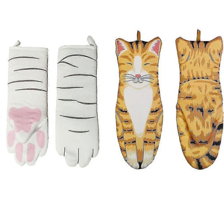 Manusi de bucatarie, manusi pentru cuptor, design pisica, antiderapante, set