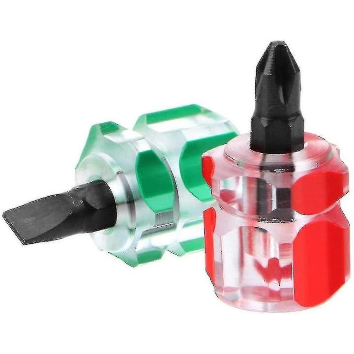 Készlet 2 mini csavarhúzó, lapos és Phillips fej, piros / zöld, 6x15 mm