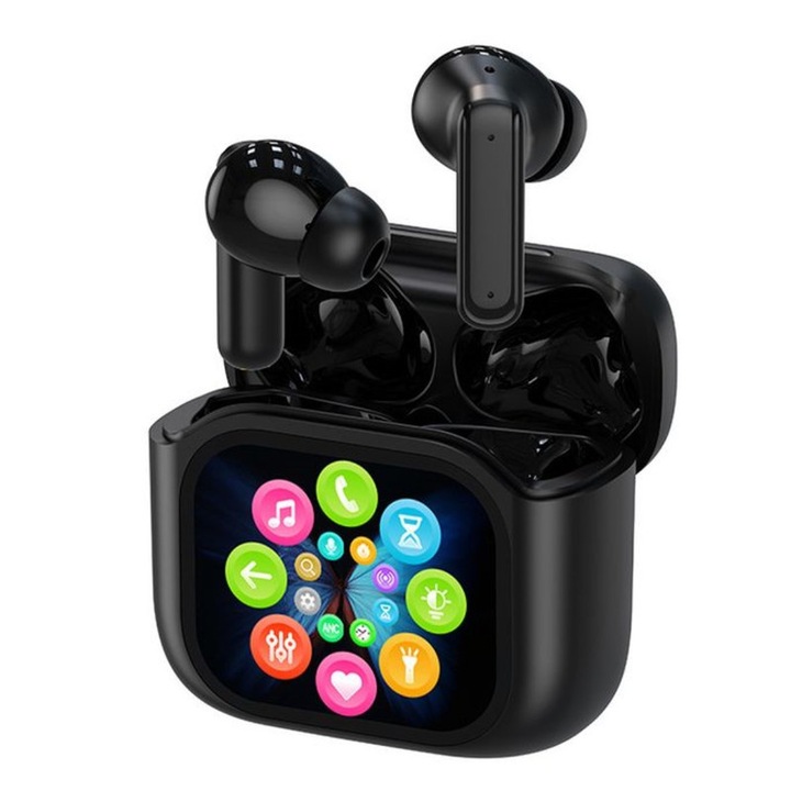 OEM Vezeték nélküli fejhallgató, ANC, Bluetooth 5.3, IPX5, érintőképernyő, fekete